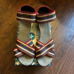 Multi colored sandal. Gently worn. Excellent condition.